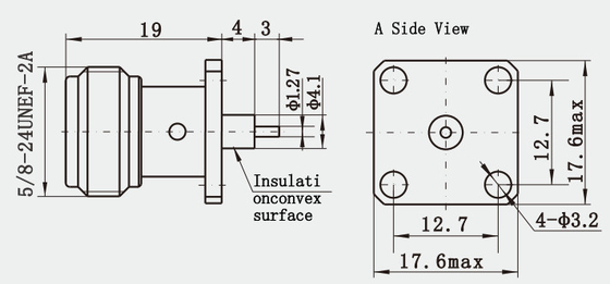 N Stainless Steel Female 4-hole Flange RF Coaxial Connector for Communication