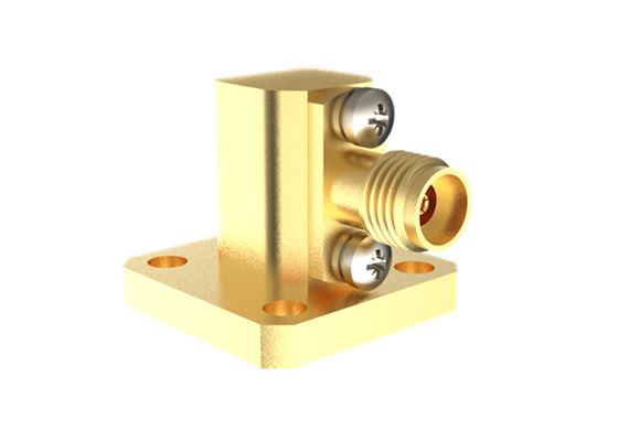 26.4GHz~40GHz WR28 BJ320 A K2.92mm Guia de onda feminina para adaptador de coaxial ângulo direito K/BJ320-KF22