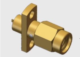 18GHz 2 Hole Flange Mount Copper Alloy Gold Plating SSMA RF Connector Plug masculino com superfície metálica convexa e mangue/barril de parafuso para telecomunicações