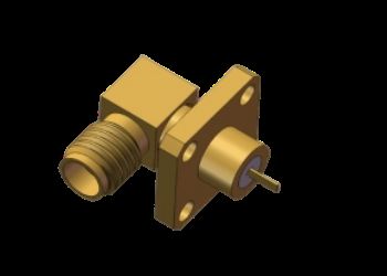 Conector Coaxial RF Jack Fêmea SSMA em Ângulo Reto com Flange de 4 Furos e Microstrip Plano para Telecomunicações
