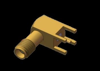 Ângulo direito SSMA / Mini SMA Feminino / Jack RF Conector coaxial 4 pernas através do buraco soldagem PCB até 18GHz
