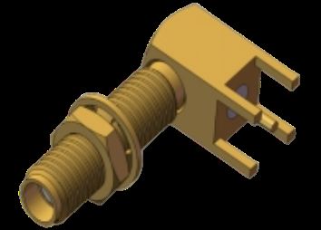 Conector RF Coaxial SSMA/Mini SMA Fêmea/Jack para anteparo em ângulo reto, solda em furo passante PCB, até 18 GHz
