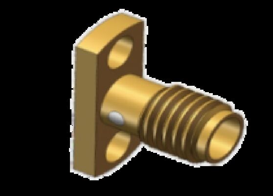 Conector SSMA Jack de Liga de Cobre Dourado com Montagem em Flange de 2 Furos até 18GHz, Utilizado para Sistemas de Comunicação por Micro-ondas