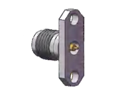 Conector RF SS Shell 40GHz Tipo K 2.92mm Jack Fêmea Montagem em Flange com 2 Furos Diâmetro do Pino 0.3mm, 0.4mm, 0.5mm, 0.7mm, 0.8mm, Distância entre Furos da Flange 12.2mm