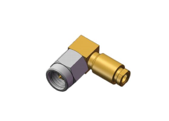 50Ω 18GHz Mini SMA macho ângulo direito SSMA RF conector coaxial com condutores revestidos de ouro