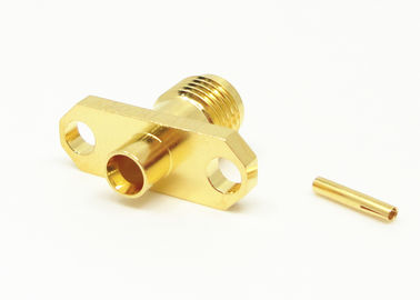 Os 2 furos fêmeas flangeiam o conector 50Ohm chapeado ouro da montagem SMA RF